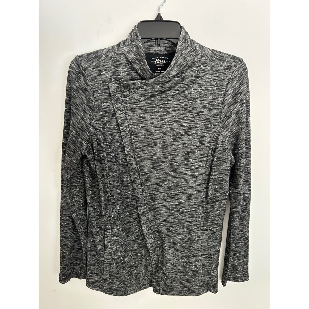GH Bass & Co Womens Grey Space Dye Asymmetric Zip Moto Sweatshirt Jacket Medium